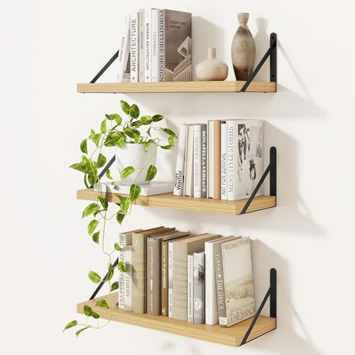 Feihorrm 3er Set Bücherregal, Wandregal Eiche, Regal 40cm Breit, Regal Wand