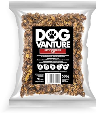 Dogvanture Buddy Snack 100% Ente Würfel Mini 500g Großpackung | Monoprotein Hundeleckerli für futtersensible Hunde | Getreidefrei, Zuckerfrei, ohne Glycerin