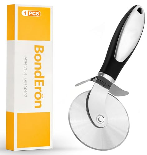 BondEron 1 Stück Pizzaschneider Groß Edelstahl – Sehr Scharfes Pizzarad mit Klingenschutz & Ergonomischem Griff für Pizza, Teig & Flammkuchen