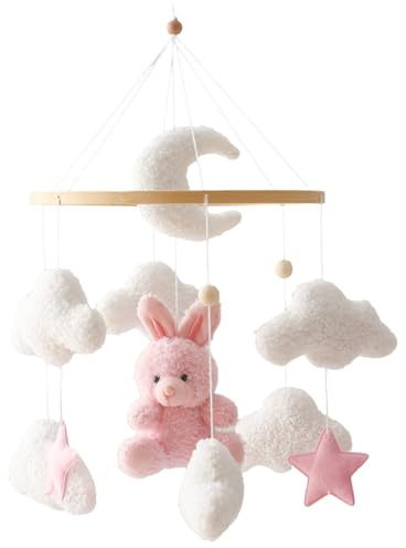 Krippen-Mobile für Babys, Filz-Windspiel-Mobile-Aufhänger mit Hase und Wolke, niedliches Cartoon-Babyspielzeug für Babyschlafzimmer, Decken-, Spielzeug-Dekoration, Neugeborenen-Aufhäng