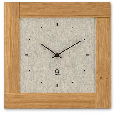 Natuhr Wanduhr Stube - Uhr mit Filz und Holzrahmen aus Eiche geölt geräuscharmes Uhrwerk (weiß)