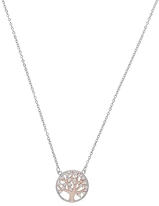Amor Kette mit Anhänger 925 Sterling Silber Damen Halsschmuck, mit Zirkonia synth., 45+5 cm, Bicolor, Lebensbaum, Kommt in Schmuck Geschenk Box, 2012770