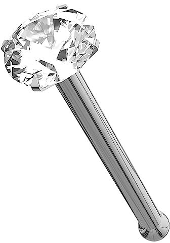 Griffe d’Or Blanc 14K Set 2MM Rond CZ Pierre 22 Gauge Nez OS Nez Stud Piercing