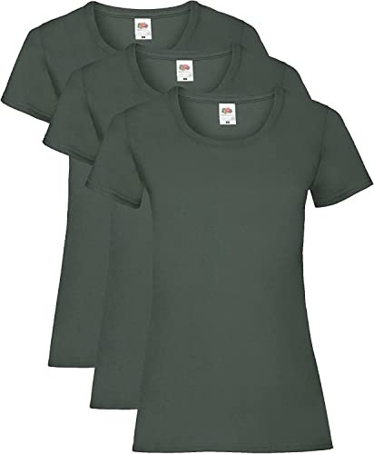 Fruit of the Loom Women's Valueweight T-Shirt 3 Pack, Green (Bottle Green), 14 (Size: L/14)