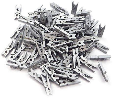 100 kleine mini Deko Holzklammern Dekoklammern Zierklammern Mini Clips Klammern Natur Holz Silber (SD-DK-100-Silver)
