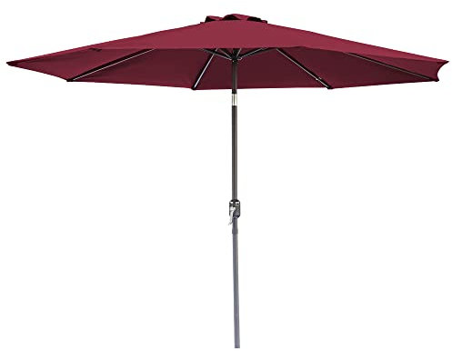 Greenbay 2.7m Round Parasol - Tilt Sun Shade Canopy Umbrella for Outdoor Garden Patio Summer Camping - Wine Red