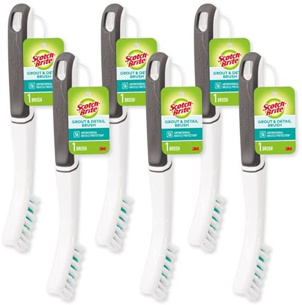 Scotch-Brite Tile & Grout Brush, Strong Bristles to Scrub Away Grime, 6 Count