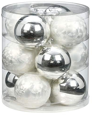 MAGIC Weihnachtskugeln Glas 8cm 12 STK. Christbaumkugeln Farbe: eislack weiß