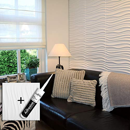 Panneau Mural 3D Maxwell pour Déco Murale + Colle Panneaux 3D I 12 Panneaux Décoratifs 3m² I Revetement Mural WallArt Décoration Murale Salon I Plaquette de Parement Papier Peint 3D Mur 3D