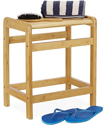 Relaxdays Badhocker Bambus, natürliche Optik, Sitzhocker für Garderobe, Blumenhocker, HBT: 50,5 x 41,5 x 29,5 cm, natur