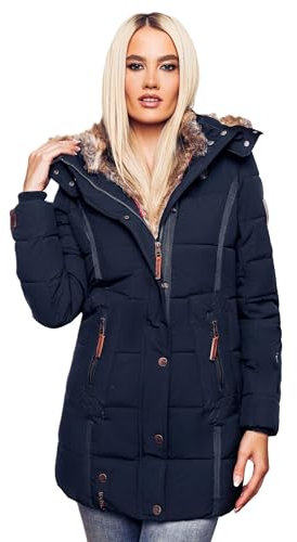 MARIKOO Damen Winter Jacke Mantel Parka warm gefütterte Winterjacke B817 [B817-Lieblings-Navy-Gr.XS]