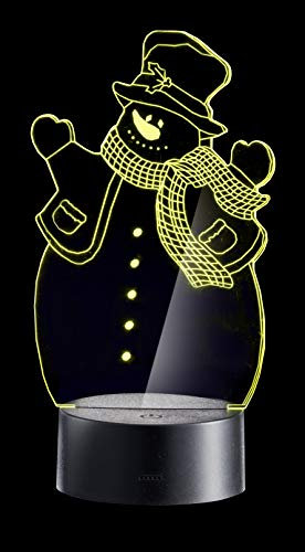 KaMel GmbH kamelshopping LED Deko Acryl Leuchte mit Touch-Sensor im Weihnachtsmotiv, 7 Farben, Farbwechsel, Timer, Weihnachtsdeko mit Beleuchtung (Schneemann)