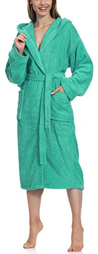 Ladeheid Damen Frottee Bademantel aus 100% Baumwolle LA40-193 (Türkis-18 (Gramatur 400), L)