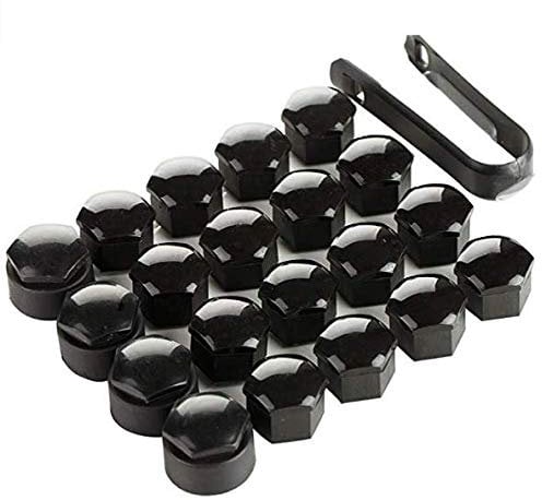 AUTOUTLET 20x Universal Radschrauben Radmuttern 17mm Schrauben Chrom Kappen 16 Standardkappen + 4 Verriegelungskappen, mit Demontagewerkzeug(schwarz)