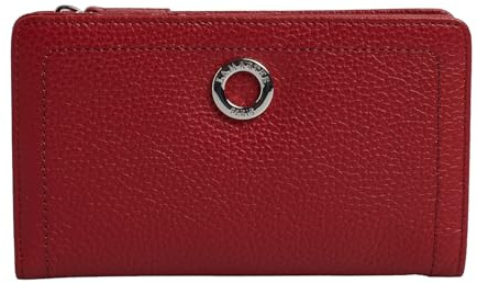 LAMARTHE PARIS - Elegante Designer Echtleder Damen Geldbörse, Frauen Portemonnaie mit Reißerschluss und vielen Fächern im Inneren, dunkel Rot
