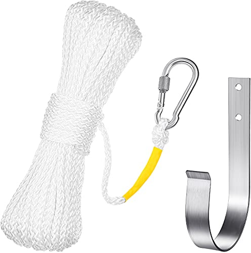 Shappy 50 ft Polypropylene Rope with Hook for Life Ring Buoy Pool, White