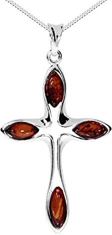 Kette mit Anhänger - Kreuz 38 x 24 mm - Silber 925/000 - Bernstein