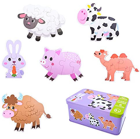EKKONG kinderpuzzle Holz, Kinder Tier Holzpuzzle,Puzzles Set,Geeignet für 1,2,3,4-jährige Kinder.Holz Montessori Spielzeug,Tierpuzzle (Tier-2)