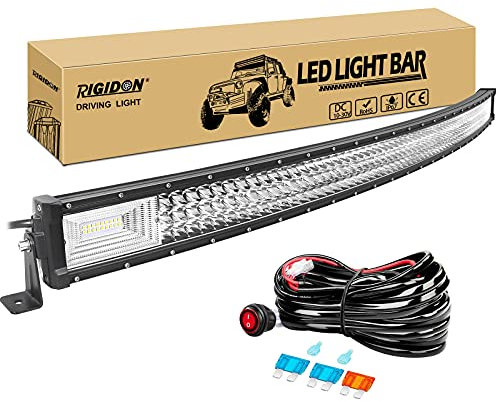 RIGIDON 52 Pouces 130 cm 675W Slim incurvée barre de led 4x4 avec 12v faisceau de câblage kit, Led light bar, Barre lumineuse led pour offroad Véhicules Voiture camions ATV, 6000K feu antibrouillard