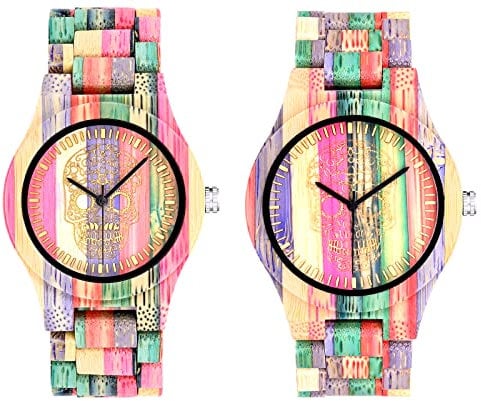 SUPBRO Holzuhren Herren Uhren Holz-Armbanduhr bunt Unisex Uhr Bambus Analog Armbanduhr Holzuhr Quarzwerk mit Holzarmband für Herren & Damen