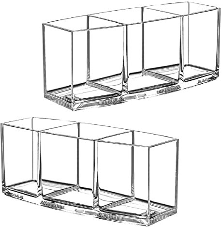 Top-spring Makeup Brush Holder Organizer, 3 Slot Acrylic Makeup Brush Organiser, Eyeliners Display Holder for Comestic Organizing (2 Packs Clear)
