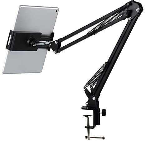 TriLine Tablet Stand, iPad Holder for Bed Table, 360 Degree Rotating Clamp Mount Support, Universal Long Aluminum Arm Mobile Phone Stand Holder for 6~11 inch All Devices