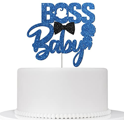 Ramadan Mubarak Cake Topper, Eid Mubarak Kuchendekoration, Muslimischer Islam Kuchendekoration, Happy Ramadan Mubarak 2022 Party Party Dekoration Supplies - Blau Gold Glitzer (Boss Baby)