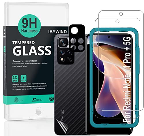 Ibywind Verre Trempé de Protection pour Redmi Note 11 Pro+/ Plus 5G 6.67,avec Métal Protecteur D'écran de Caméra,Protection arrière Effet Fibre de Carbone,avec Une kit d'installation Facile