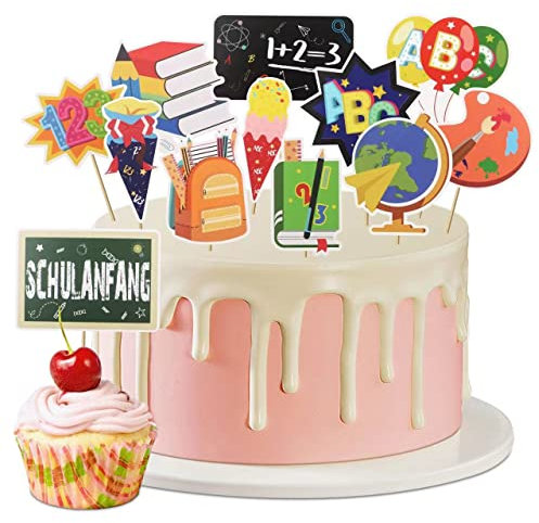 BURGEON Tortendeko für Einschulung,12pcs Cake Topper Einschulung Kuchen Deko Kuchendeko Schulanfang für Schulanfang Party Kinder Mädchen Junge