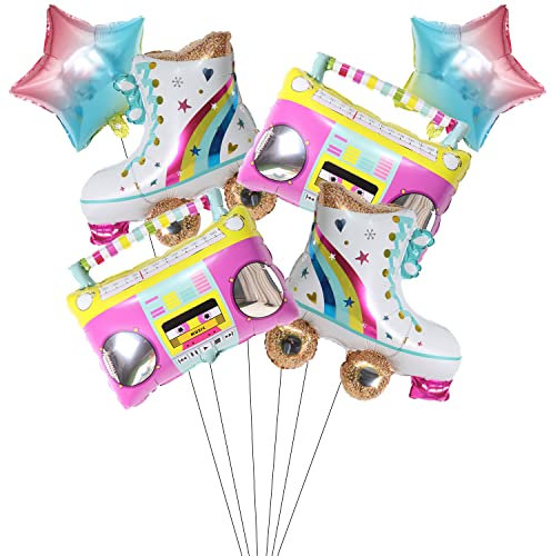 Kawailay 6 Stück Rainbow Rollerskate Radio Boombox Luftballons 70er Jahre Disco Party Folien Ballons Stern Aluminium Ballons für Tanz Party Hochzeit Geburtstag Abschlussfeier