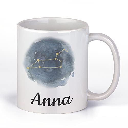 Personalisierte Sternzeichen Tasse mit Namen – Horoskop Tasse - Keramiktasse 375ml mit Wunschname & Sternbild (Löwe)