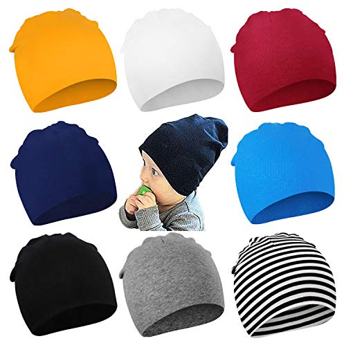 DRESHOW 8 Stücke Unisex Mütze Hut Junge Mütze Frühling Mützchen Kleinkind Wendemütze Jersey Slouch Beanie Bekleidung Unisex Infant Hut Kindergarten Mütze