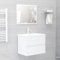 WIFESE Ensemble de 2 meubles de salle de bain en bois blanc brillant 60 x 38,5 x 45 cm Meuble sous-vasque avec 1 tiroir, 1 miroir, lignes épurées et design fin