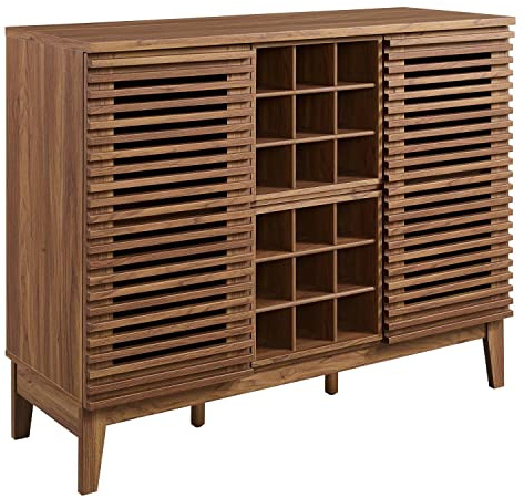 Modway Render Mid-Century Modern Wine Bar Cabinet in Walnut, 17 x 46 x 37