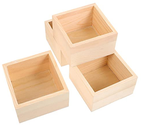 4 Uds Cajas Caja De Madera Artesanal Maceta Suculenta Bandejas De Plantas Cajas De Madera Sin Terminar Contenedor De Joyas Cajas De Madera Rusticas Cajon Madera Escaparate Cuadrado