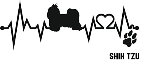 Generisch Autoaufkleber Aufkleber Herzschlag Liebe EKG Deko Sticker selbstklebend schwarz Breite 28cm Motiv: Hund Shih Tzu 01