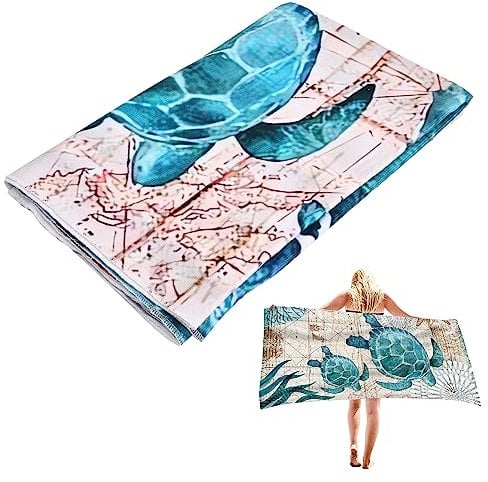 Laughhe Strandhandtuch,75 x 150cm Mikrofaser Strandtuch Ultraleicht Schnell Trocknendes Sandfest Handtuch, Saugfähiges Stranddecke Reisehandtuch Badetücher für Strände Schwimmen Sport (Schildkröte)