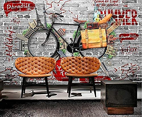 Wandbild Tapete, 3D Kreatives Fahrrad Retro Brick Wall Selbstklebende Tapete Zum Abziehen Und Aufkleben Für Wohnzimmer, Schlafzimmer, Tv-Hintergrund, Büro, Restaurant, M 140 (Breite) x 70 (Höhe) cm