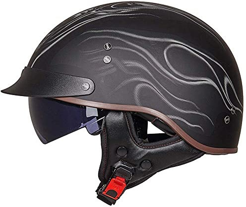 Halbschalenhelm mit ECE, Retro Motorrad Jethelm Chopper Helm mit Sonnenblende Für Erwachsene Männer Und Frauen Cruiser Moped Scooter ATV M~XXL