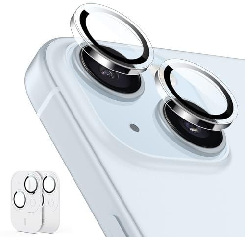 ESR Protectores de Lentes para Cámara para iPhone 15/15 Plus y iPhone 14/14 Plus, Protectores de Lentes Individuales Armorite con Borde de Aluminio, Set de 2, Transparente