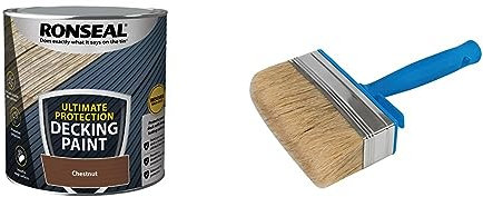 Ronseal ULTIMATE DECKING PAINT CHESTNUT 2.5L & Silverline Block Brush 115mm / 4-1/2 (394974)