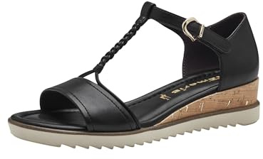 Tamaris Damen Plateau Sandalen Vegan Keilabsatz; BLACK/schwarz; 38