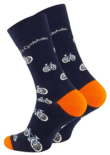 Vincent Creation Bunte Lustige Socken Damen & Herren Fun Socks Witzige Strümpfe Verrückte Socken Modische Oddsocks Mehrfarbig als Geschenk, Einheitsgrösse, (36-40, FahrradMarine)