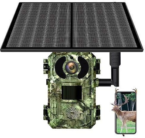 Solar Trail Camera 4G Wifi 1520P 30fps 4MP, Trail Cameras with Night Vision Motion Activated IP66 Waterproof for Wildlife Monitoring Indoor Security