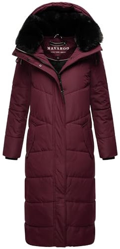 Navahoo Damen Wintermantel warmer Steppmantel extralang mit abnehmbarer Kapuze Hingucker XIV Wine Gr. XS