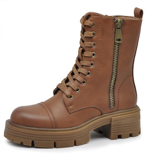 IF FASHION Stivali Stivaletti Anfibi Combat boots Scarpe da Donna Con Platform Zip Cerniera 6646 camel N.38