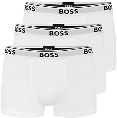 BOSS Herren Power Boxer Trunks Unterhosen Cotton Stretch 3er Pack, Farbe:Weiß, Wäschegröße:2XL, Artikel:-100 White