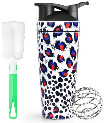 HNCY 750ml Shaker Proteinas, Shaker Acero Inoxidable, Mezclador Proteinas, Shaker para Polvo de Proteína de Suero Cremoso Sacude, Shaker Acero Inoxidable Prueba de Fugas y sin BPA - Blanco Pavo Real