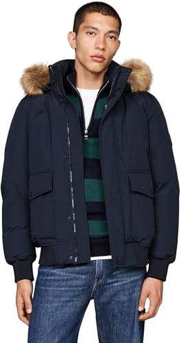 Tommy Hilfiger Herren Jacke Rockie Down Bomber abnehmbare Kapuze
