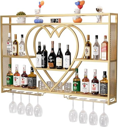 Portabottiglie Da Parete Moderno In Metallo, Mensole Sospese Per Unità Bar, Mobile Bar A Muro Con Supporto In Vetro, Mobile Bar Per Cucina, Soggiorno, Bar Di(Size:100x15x80cm/39x5.9x31in,Color:Oro)